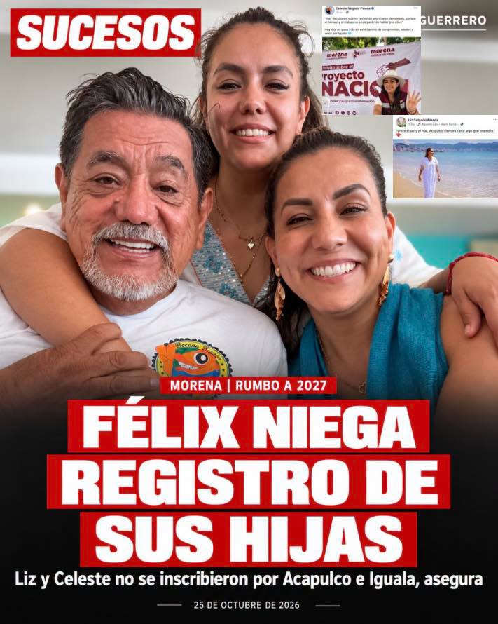 Imagen editorial de SUCESOS sobre Félix Salgado Macedonio y sus hijas Liz y Celeste